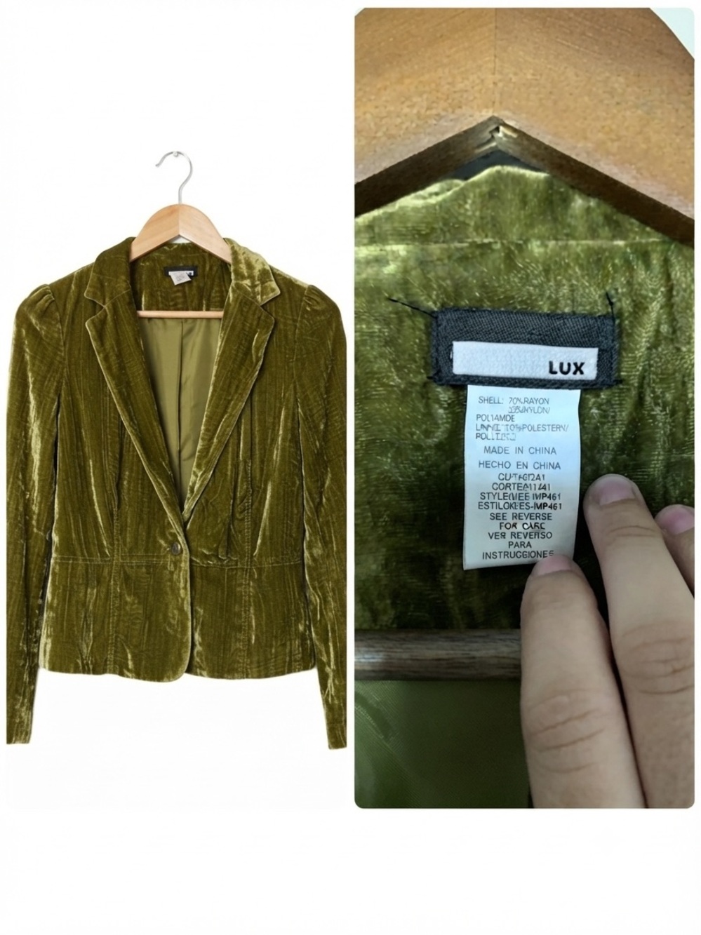 LUX Olive Green Velvet Blazer Jacket